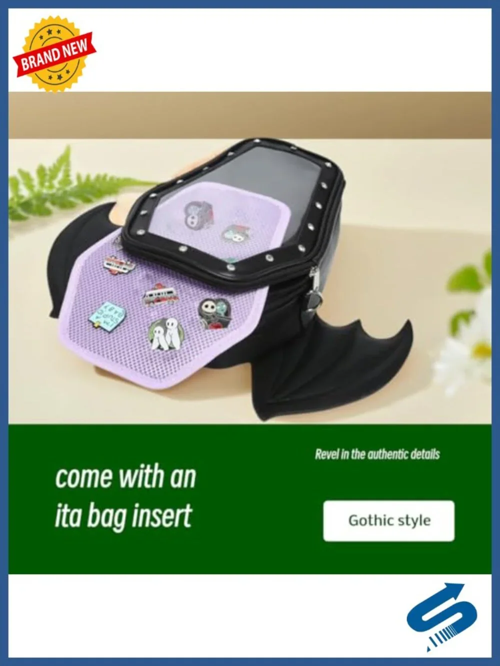 Gothic Coffin Ita Bag Backpack Shoulder Purse Faux Leather Detachable Bat Wings